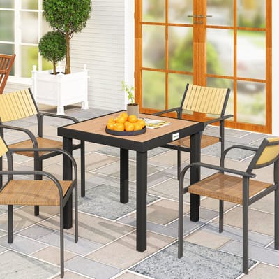 Tuintafel - Vierkante Eettafel Voor 4 Personen - Weerbestendig Voor Tuin, Balkon En Terras - Aluminium En Houtlook - 78 x 78 x 74 cm