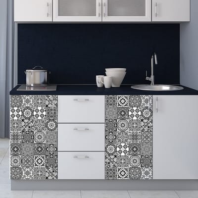 Zelfklevende tegelmuurstickers voor keuken en badkamer - 60 cementtegelstickers voor meubels van Soriano - 60 stickers 10x10cm