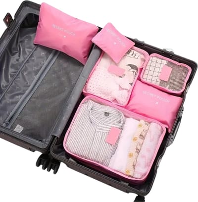 Livano Koffer Organizer Set - Packing Cubes - Compressie - Travel - Compression - Set - Roze