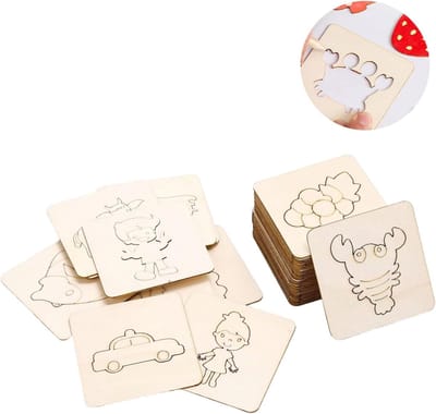 Creatieve Houten Sjablonen voor Kinderen, 60 Stuks voor T-Shirt Schilderen en DIY Projecten, Geschikt voor Kinderen van 3 tot 6 Jaar