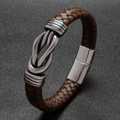 Nieuwste Retro Gevlochten Leren Armband Heren Sieraden Trendy Roestvrij Staal 8 Magnetische Sluiting Bangles Polsband Inner Girth 200mm gray