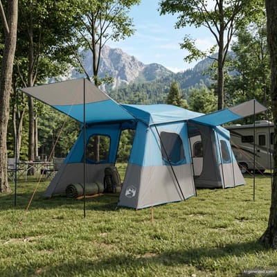 vidaXL - Instant - Tent - met - Regenhoes - Waterdicht - 3-persoons - Blauw