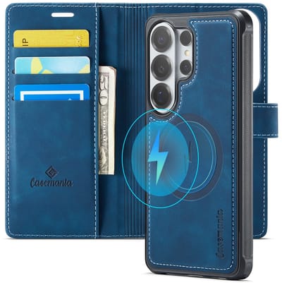 CaseMania Bookcase hoesje geschikt voor Samsung Galaxy S26 Ultra - Effen Donkerblauw - Kunstleer - 2-in-1 Magnetisch Uitneembaar Design - Compatible Qi2 & MagSafe