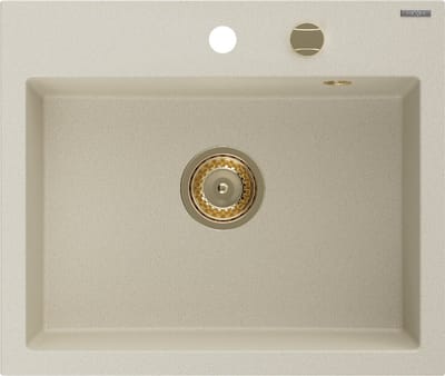 Mexen Oscar granieten spoelbak 1-kamer 580 x 490 , beige, gouden sifon - 6519581000-69-G
