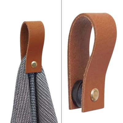 Handles and more® - 1x Leren magneet-lus - Cognac - handdoekhaak - handdoeklus - handdoekhanger - magnetische handdoekhouder