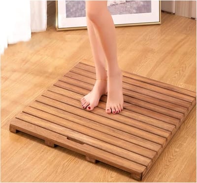 Douchemat Bamboe - Badmat Hout - Badkamer Decoratie - Snelle Drainage - 60 x 70 cm - Natuurlijk Hout