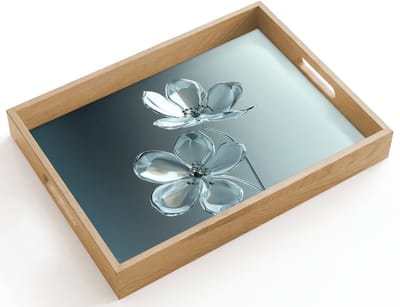 Dienblad hout 40x30 cm - Schootdienblad - Kristal - Bloemen - Grijs - Borrelplank rechthoek - Plateau dienbladen