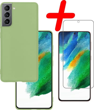Hoesje Met Screenprotector - Geschikt voor Samsung Galaxy S21 FE - Sterk & Shockproof - Back Cover - Siliconen Case - Telefoon Hoes - Groen