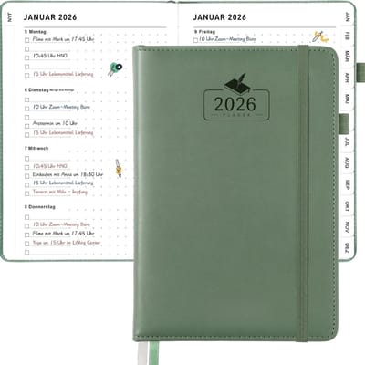 Famanu – Planner 2026 A5 met overzichtelijk weekoverzicht, geïntegreerde penhouder, elastieksluiting en praktische indeling voor school, studie en kantoorplanning