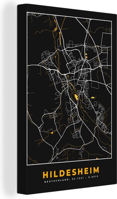 Canvas Schilderij Hildesheim - Goud - Stadskaart - Kaart - Plattegrond - Duitsland - 20x30 cm - Wanddecoratie