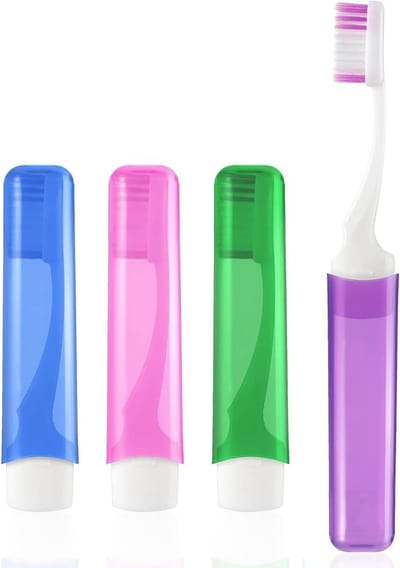 Inklapbare Draagbare Reistandenborstel Set - 4 Stuks, Perfect voor Reizen, Kamperen en Wandelen met Zachte Borstelharen voor Gevoelig Tandvlees