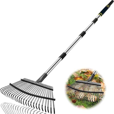 Tuinbladhark - Gazon hark - Bladeren harken - Verstelbare steel - 185 cm handvat - Zwart