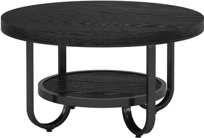 DMG Supply Salontafel - Rond - 2 Lagen - 80 x 80 x 45 cm - Zwart - MDF en Metaal