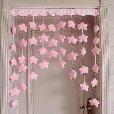 Gordijn - Hangend gordijn - Deurgordijn - Pluche gordijn - Geschikt voor deur-, raam- en wanddecoratie - Zelfklevend sterrenpatroon - Geschikt voor woonkamer- en slaapkamerdecoratie - Roze