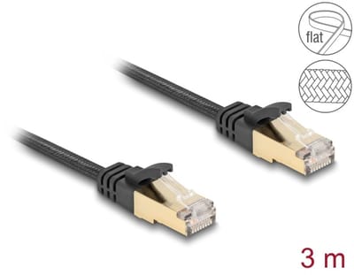 Delock RJ45 Flat Network Cable with braided jacket Cat.6A U/FTP plug to plug 3 m black