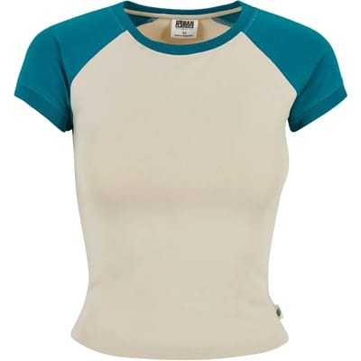 Urban Classics - Organic Stretch Short Retro Baseball Top - 5XL - Creme/Blauw
