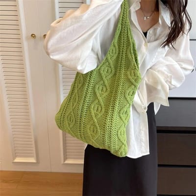 Wol gebreide schouder boodschappentas voor vrouwen Vintage katoenen doek meisjes Tote Shopper tas grote vrouwelijke handtas gehaakte tas One Size