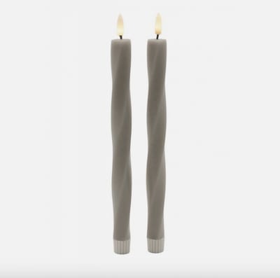 Sirius Sille Twist Nordic LED Kaars – Dinerkaars / Draaikaars Ø2×25 cm – Warm Gray/Beige/Grijs – 2 stuks