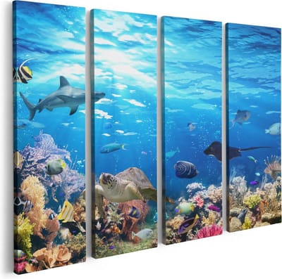 Artaza Canvas Schilderij Vierluik Vissen met Koraalrif Onder Water - 80x60 - Foto Op Canvas - Canvas Print