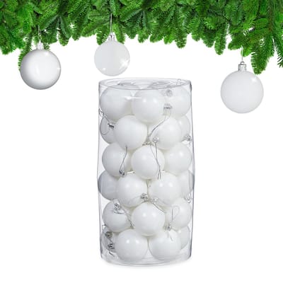 Kerstballen - set van 30 - plastic - Ø 6 cm - onbreekbaar - wit