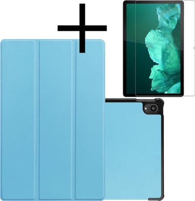 Hoes - Geschikt voor Lenovo Tab P11 Plus - Met Screenprotector - Trifold Bookcase - Hard Cover - Hardcover Book Case - Tablet Hoesje - Lichtblauw