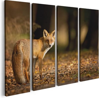 Artaza Canvas Schilderij Vierluik Vos in het Herfstbos - 80x60 - Foto Op Canvas - Canvas Print