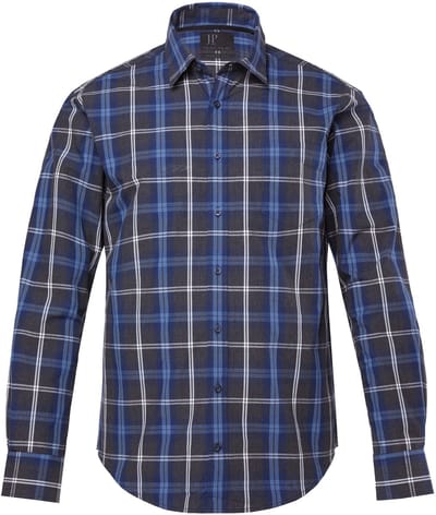 JP 1880 - Heren - Ruitenshirt lange mouwen kentkraag Modern-Fit - Antraciet - Maat L