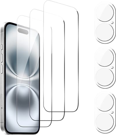 Podec Screenprotector en Camera Lens Protector geschikt voor iPhone 16 Plus - Gehard Beschermglas - Transparant en Krasbestendig - Tempered Glass Screen Cover - 3 + 3 Stuks