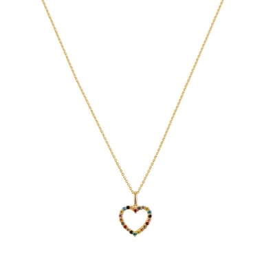 New Bling 9NBG-0616 Gouden Ketting met Hanger - Hart - gekleurde Zirkonia - 14 Karaat - Goud