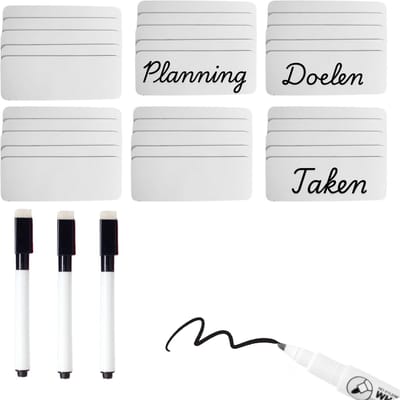 Huysplan® - Magnetische labels - Etiketten Wit - telkens herschrijfbaar - Wit - inclusief 3 zwarte stiften met wisser (8x3cm) 50 stuks