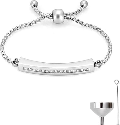 Luxe As Armband - Verstelbaar - 18-28 CM - Met Ashanger - Voor As, Haren of Parfum - Assieraad - Gedenksieraad - Urn - Incl. As vuller en Opbergzakje - Perfect Silver