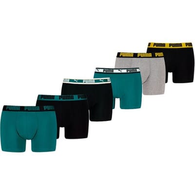 Puma Boxershorts Heren – 6-pack – Katoen met Stretch – Seagreen/Zwart – Maat S