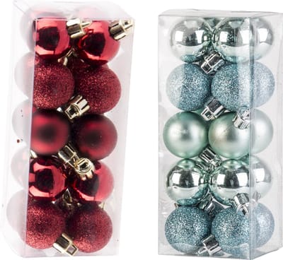 Kleine kunststof kerstversiering 40x stuks set en 3 cm kerstballen in het donkerrood en mintgroen - Voor kleine kerstbomen