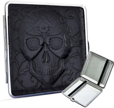 Sigarettendoosjes Skull - Kunstleer - Metaal - 20 Sigaretten - Zwart