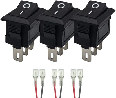 ProRide Mini Wipschakelaar ON/OFF KCD1-11 - met Aansluitkabels - 3-pins - 13x8mm - Rechthoek - Zwart - 3 stuks