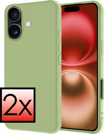 Hoesje - 2 Stuks - Geschikt voor Apple iPhone 16 - Sterk & Shockproof - Case Siliconen - Back Cover - Telefoon Hoes - Groen