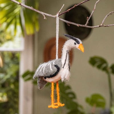 Wolvilt Vogel Reiger - Wit&Zwart&Grijs - Fairtrade Homedeco - 13x14x4cm