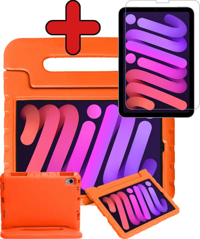 Hoesje - Geschikt voor Apple iPad Mini 6 (2021) - 8.3 inch - 6e Generatie - Met Screenprotector - Kinderhoes - Shockproof Bumper - Kidsproof Case - Tablethoes - Kinder Hoes Cover - Oranje