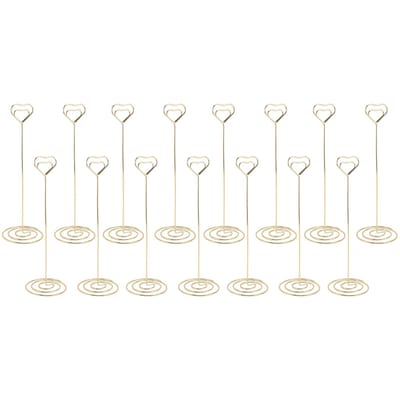 15 STUKS Tafelnummerhouder 22cm Hartvormige IJzerdraad Foto Houder Standaard voor Bruiloft Memo's Goud goud