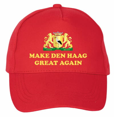 Mijncadeautje - 5 panel - Cap - Verstelbaar - Rode pet van 100% dik geborsteld katoen- unisex - opdruk wit - Make Den Haag Great again