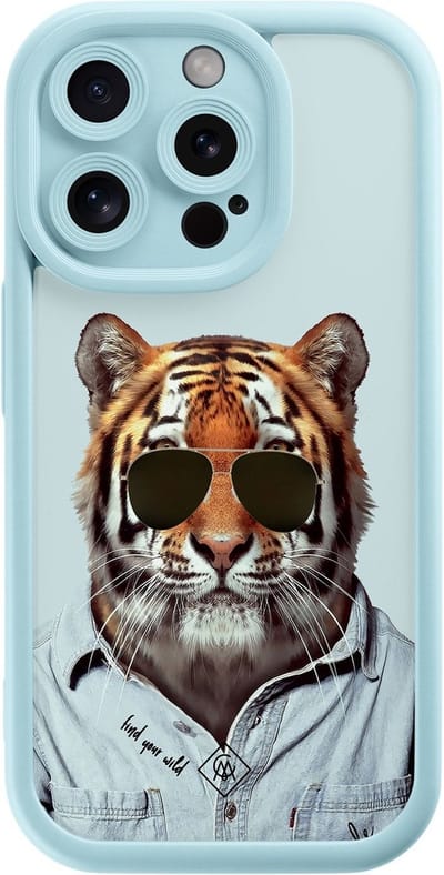 Casimoda® hoesje - Geschikt voor iPhone 13 Pro - Tijger Wild - Effen telefoonhoesje met lensbescherming - Siliconen/TPU - Backcover - Blauw