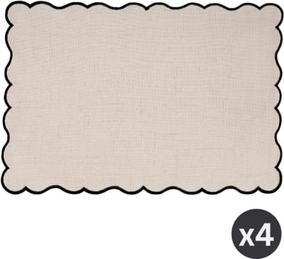 Tiseco - Placemat NOURA - SET/4 - linnen - geborduurde rand - 30x43 cm, zwart