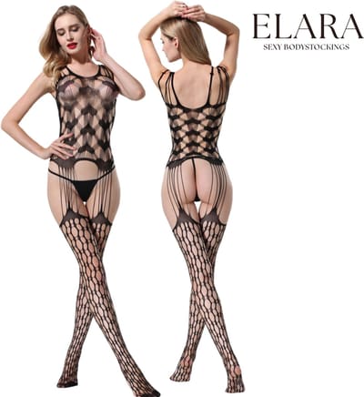 Elara - Andrea - Bodystocking Erotische Lingerie met Open Kruis - Catsuit - S t/m XL - Sexy Dames Lingerie - Bodysuit