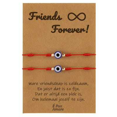 Vriendschapsarmbandjes voor 2 " Friends Forever ∞" - Evil Eye - BFF Armbandjes met Persoonlijk Cadeau Kaartje - Rood - Elastisch Verstelbaar - Pax Amare