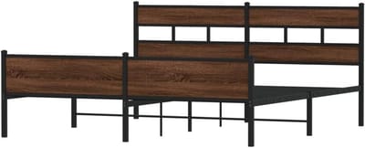 Bedframe Metaal - Robuust Bed - Slaapkamer Inrichten - Met Opbergruimte - 193 x 203 cm - Bruin Eikenkleur