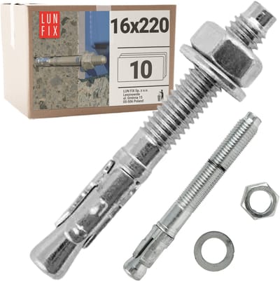 LUN FIX - Boutankers 16x220 mm - 10 stuks - verzinkt staal - beton, pergola, hek, poortbevestiging