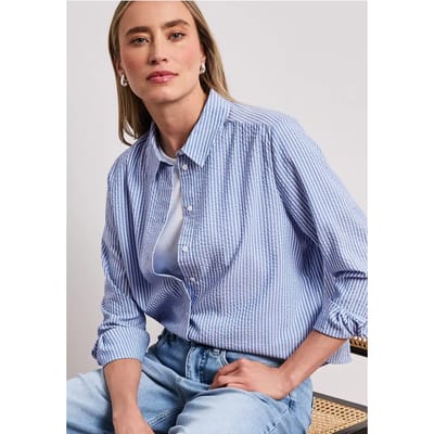Seersucker blouse met lange mouwen