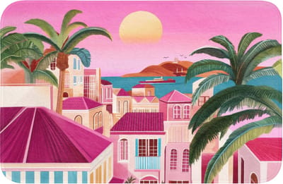 Badmat 60x40 cm - Antislip - Stad - Roze - Palmbomen - Badmatten voor badkamer - Badkamermat - Douchemat - Badkamer mat