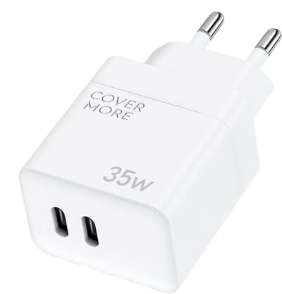 Dubbele usb C adapter met 2 poorten en fast charge - Oplader met 2 usb C - Snellader - Slimme verdeling - Gan - Voor smartphone, tablet, laptop en accessoires - Compact - Wit
