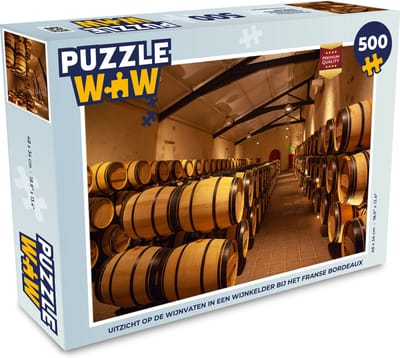 Puzzel Uitzicht op de wijnvaten in een wijnkelder bij het Franse Bordeaux - Legpuzzel - Puzzel 500 stukjes